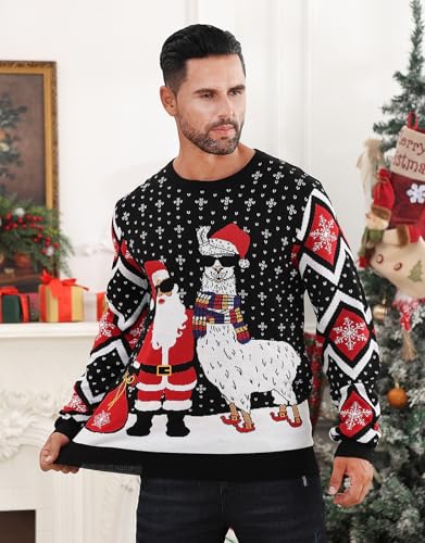 RAISEVERN Mens Ugly Christmas Sweater Funny Xmas Holiday Sweater for Women Winter Patterns Loose Long Sleeve Knit Tops2