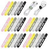 cobee 30Pcs Silicone Cord Ties, Silicone Cable Ties, Cord Organizer Reusable Flexible Cords Bundler, Cords Wraps for Bundling and Fastening Cables, Wires, Charger(Style A)