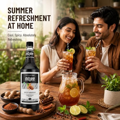 Image of Mojee Spicy Tamarind Syrup | Tangy & Spicy Tamarind-Flavored Syrup for Mocktails, Cocktails, Chaat Drinks & Indian Beverages | Bar & Cafe Essential - 1L