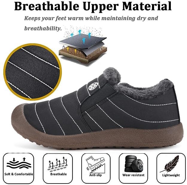 Image of Eagsouni Womens Mens Snow Boots Winter Slip On Shoes | Unisex Warm Fur Lined Slip-On House Shoes,Rubber Sole,Anti Slip,Water Resistant,Comfortable,Indoor Outdoor Daily Walking