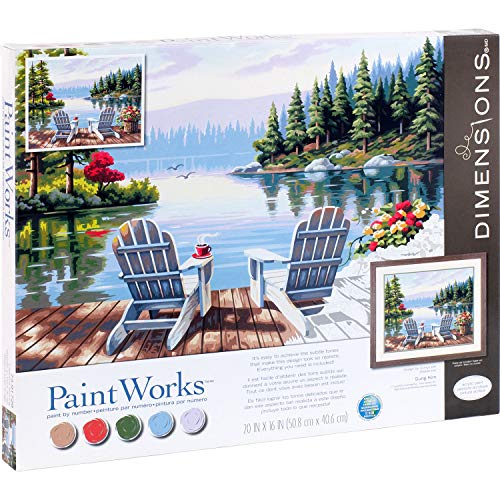 Image of Dimensions PaintWorks Paint by Numbers Kit for Adults and Kids, Lakeside Morning, 20'' x 16''