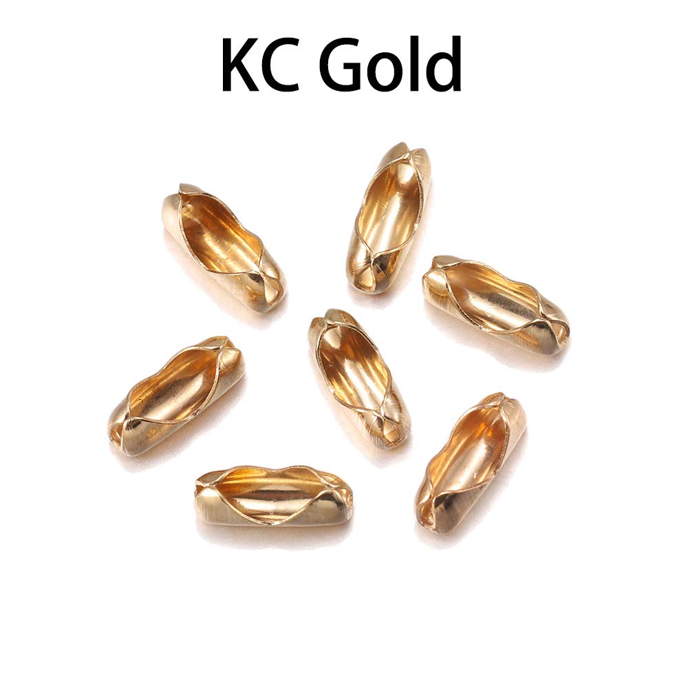 200pcs/lot Diameter 1.5/2/2.4/3.2mm Ball Chain Connectors Clasps Connectors for DIY Jewelry Making Findings Supplie (KC Gold, 2.0mm(0.08inch)*200pcs)