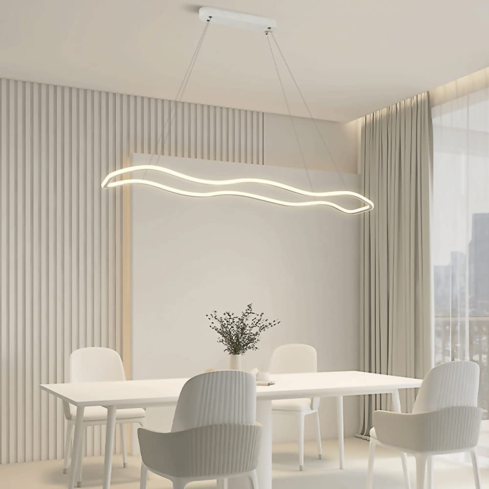 Długa lampa wisząca z białego żelaza, falowana lampa wisząca, nastrojowe oświetlenie LED, lampa wisząca na wyspie kuchennej, minimalistyczny żyrandol do jadalni, 40 W