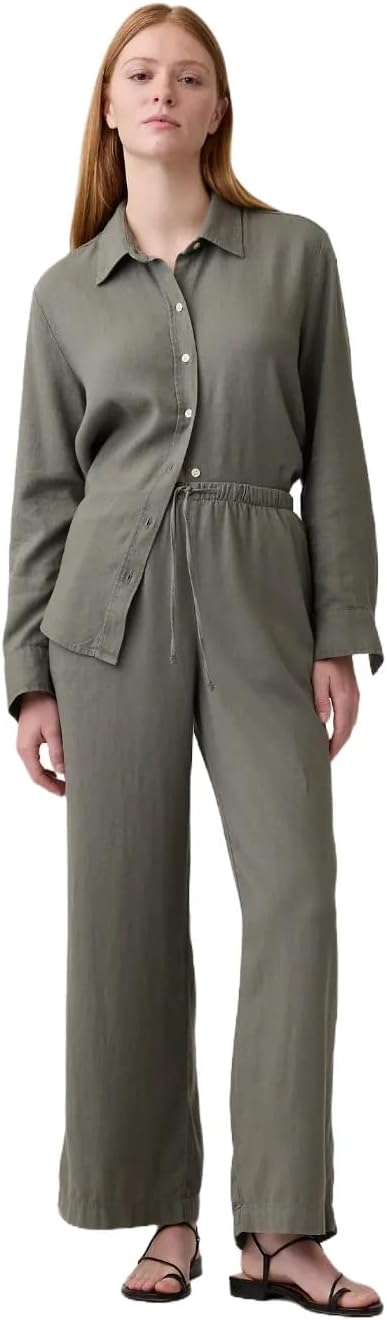 Gap Womens Wide Leg Linen Pull on Pant