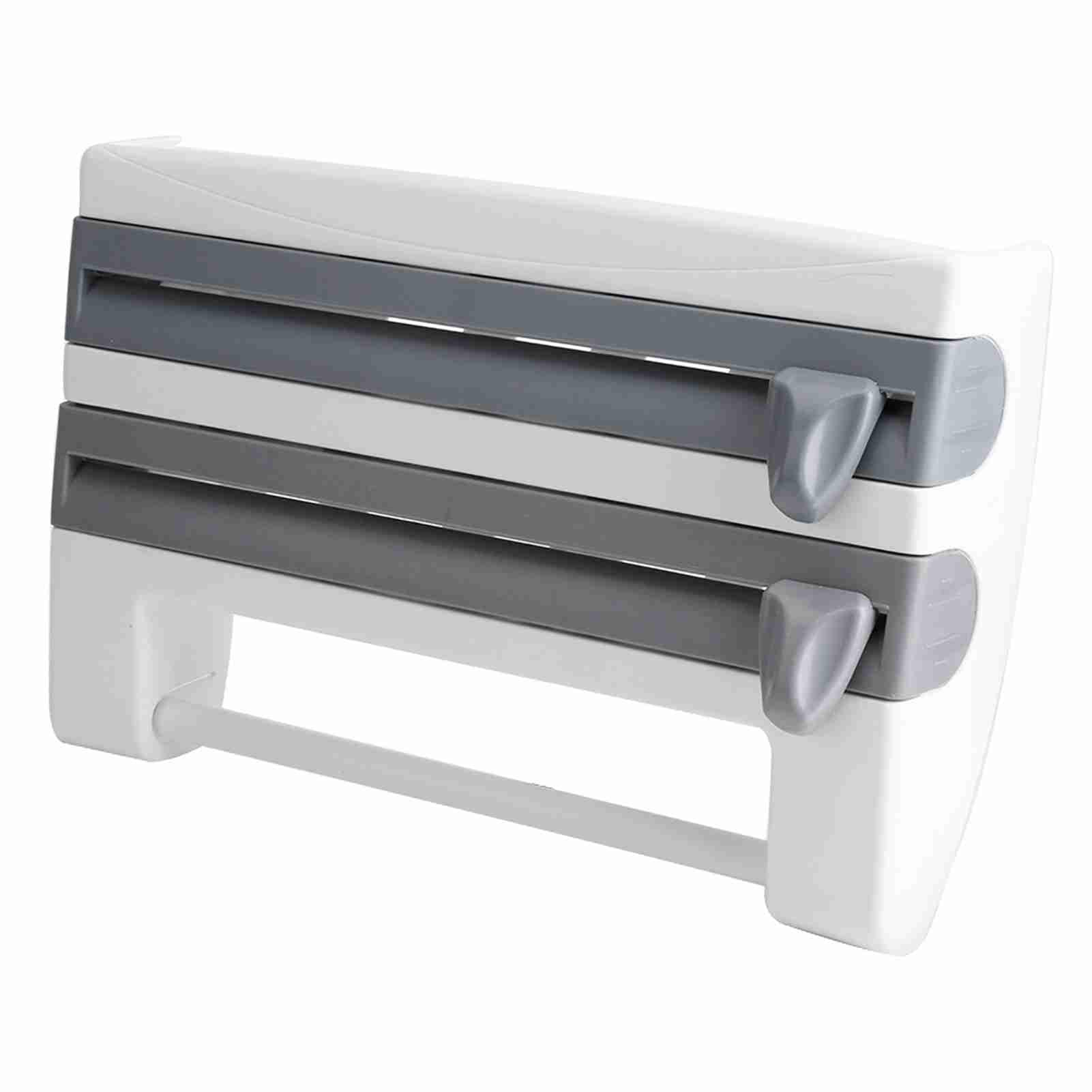 Portarrollos de Pared con Estante Portarrollos de Cocina Porta Rollos con Cortador de Papel de Aluminio Portarrollos de Papel para Rollo de Cocina Papel de Aluminio Película Adhesiva