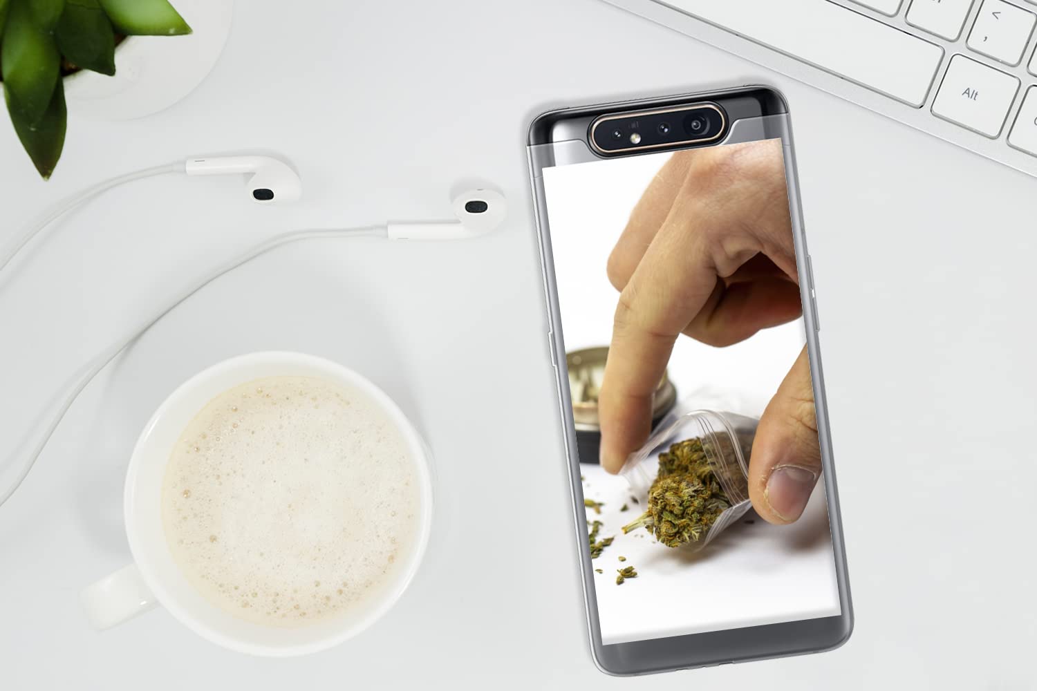 Funda para Samsung Galaxy A80 - Marihuana en una Bolsa de plástico con Molinillo - Funda de Silicona/Funda Blanda para teléfono móvil