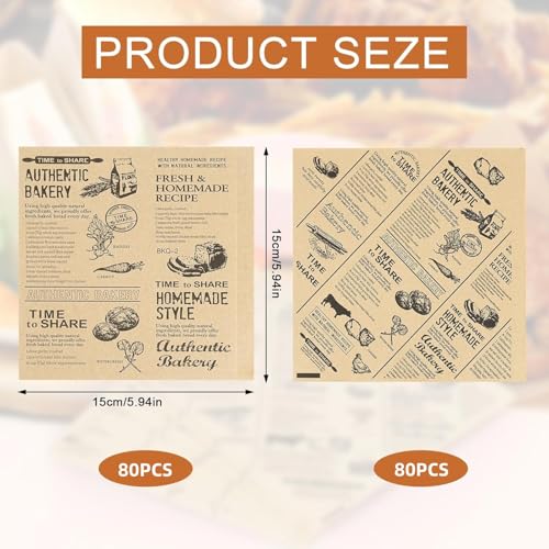 160 Stück Snacktaschen Pommes Papier, 15 x 15cm Deli Papierblätter Dickes Burger Papier, Alter Zeitungsdruckstil Sandwich Tüten, Wasserdicht Pommes Tüten für Sandwich Toast Pizza