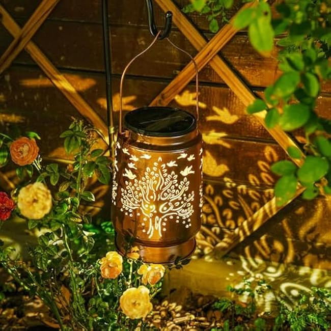 Solar Lanterns Outdoor Metal Garden Decor Gifts for Women Mom Waterproof Hanging Solar Lights Decorative Large Outdoor Lantern with Upgraded 2000mAH Battery,Decorations for Garden Patio Lawn Yard