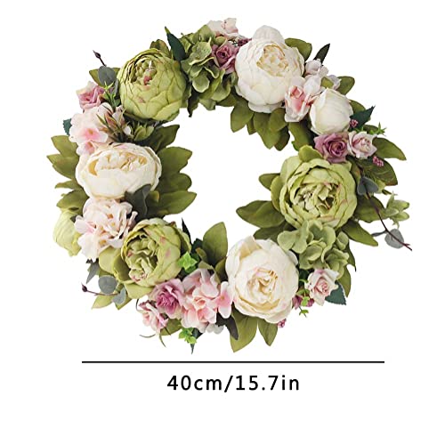 Peony Wreaths For Front Door Artificial Spring Summer Flower Door Wreath 16 Inch Fall Wreaths For Outdoor Wedding Wall Home Wreath Decor Small (Green) #TOP1