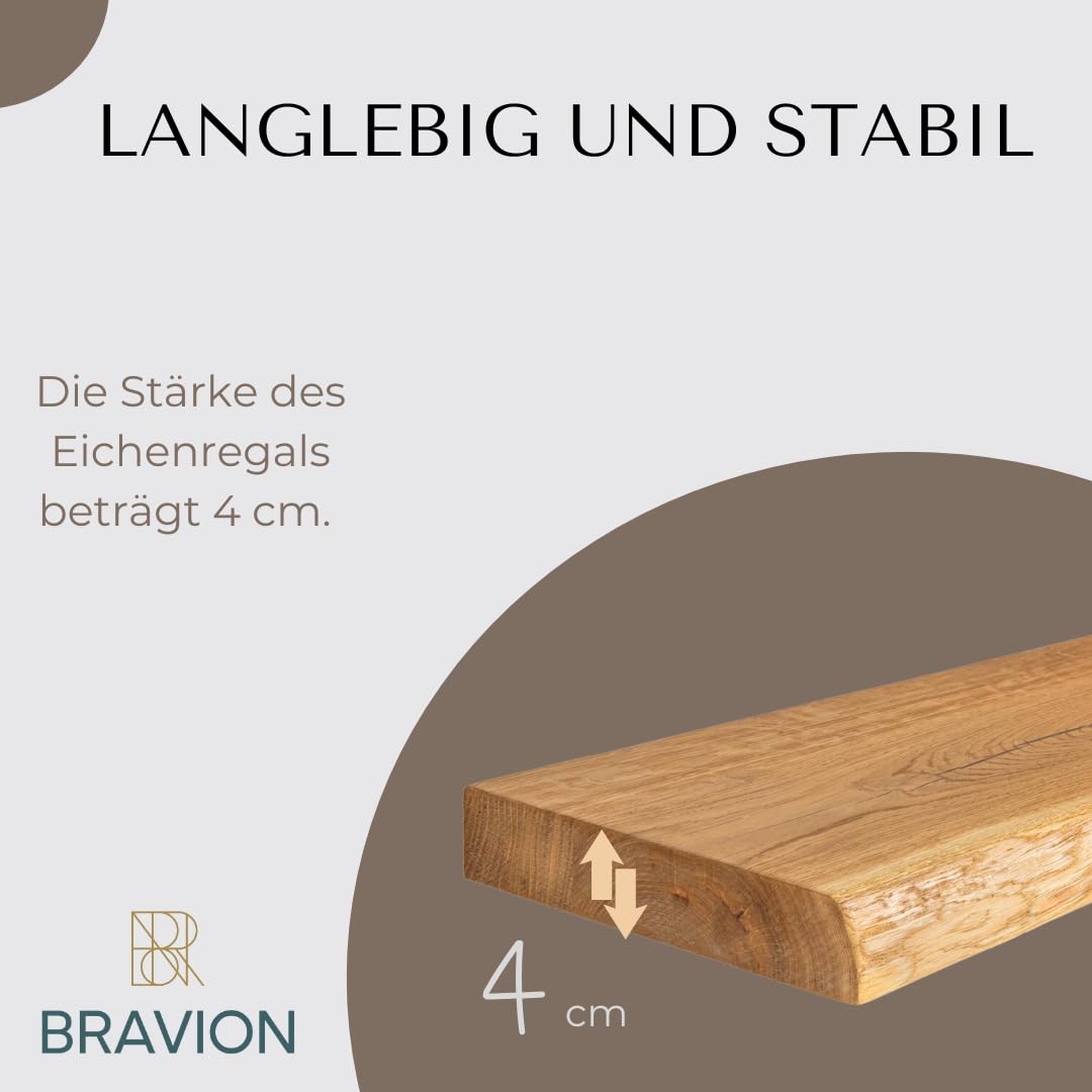 Eichen Wandregal Massivholz mit Naturkante – Schweberegal Holz, Rustikales Design, Handgefertigt (800 * 190-220 * 40 mm)