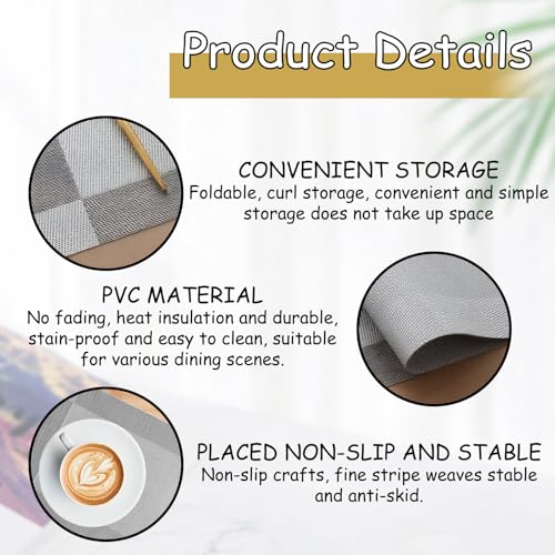 4 Pcs 30x45cm Placemats, Silver Grey Table Mats Set of 4, PVC Christmas Placemats for Diningtable Protection, Washable Gray Table Mats for Home and Restaurant Use - Image 4