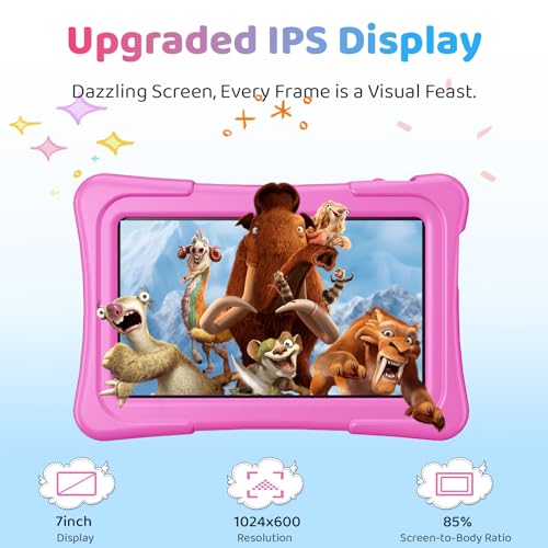 Image of Kids Tablet, 7 Inch Android 15 Tablet for Kids, 8GB+32GB 1TB Expanding, Quad Core Toddler Tablets with Shockproof Case, BT5.0, WiFi 5, Parental Controls, Games, Dual Camera (Pink)