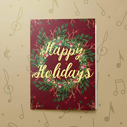 Holiday Cards With Recordable Sound | Happy Holidays Greeting Card, Christmas Greeting Card, Christmas Wreath Card 00013 (120 Second Recordable)