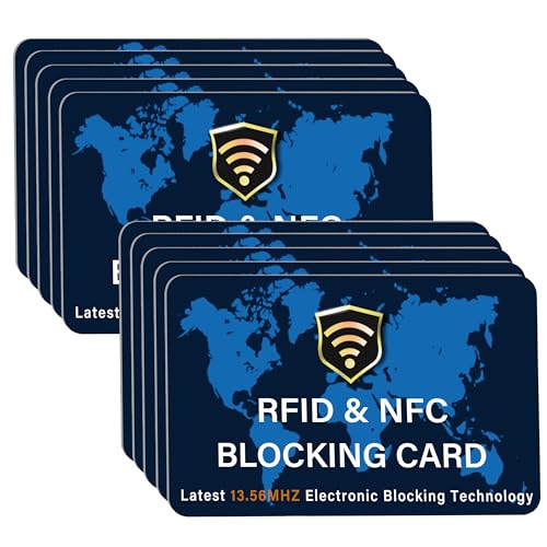 Image of SaiTech IT 10 Pack RFID Blocking Card, Slim Protector for Entire Wallet, Purse, and Debit Credit Cards from NFC Contactless Theft for Men & Women - World Map Blue
