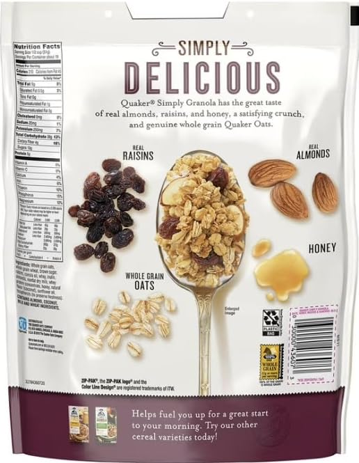 Simply Oats, Honey, Raisins & Almonds Granola, 34.5 oz Bags, Pack of 2