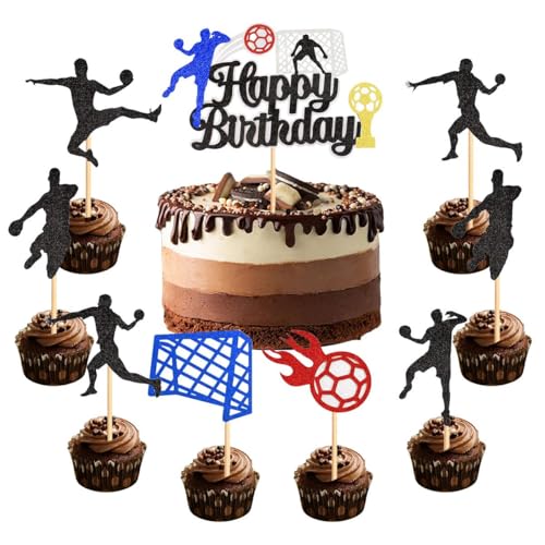 Jxuzh Lot de 31 décorations de gâteau en forme de ballon de main - Décoration pour fêtes sportives, anniversaires, anniversaires, fiançailles, métal