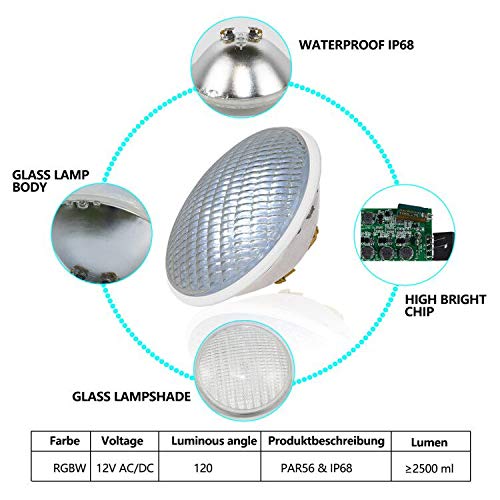 Luci Piscina LED KWODE 72W RGB IP68 - Lampade Impermeabili Per Piscina, Con Telecomando E Timer - Foto 3
