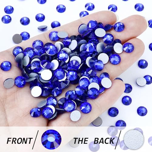 Image of 1440PCS SS3 Crystal Glass Flatback Rhinestones, Round Flat Back Crystal Gems for Nail Art and Craft Clothes, Glue Fix Diamond Stones Sapphire /Royal Blue (1.3-1.4mm)