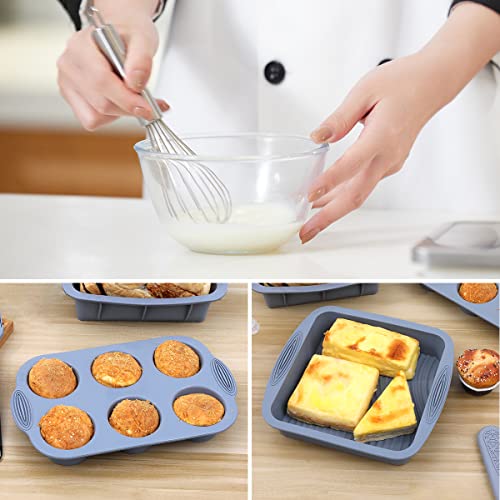 10In1 Nonstick Silicone Baking Cake Pan Cookie Sheet Molds Tray Set For Oven, Bpa Free Heat Resistant Bakeware Suppliers Tools Kit For Muffin Loaf Bread Pizza Cheesecake Cupcake Pie Utensil #TOP5