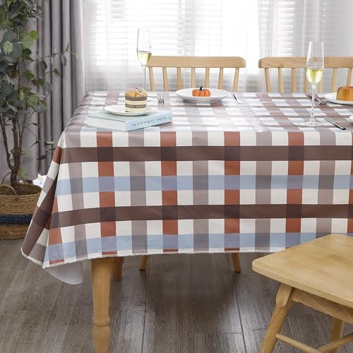 Image of Heavy Duty Vinyl Tablecloth with Flannel Backing Waterproof Oil-Proof Plastic Table Cloth Stain-Resistant Wipeable Rectangle or Square Table Cover for Indoor and Outdoor (Checkered,60x102 Inch)