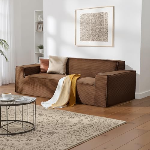 VEVOR Canapé Moderne 2110 mm, canapé Nuage Confortable en Velours côtelé avec assises Profondes, Grand Sofa de Salon Moelleux avec Larges accoudoirs, pour...