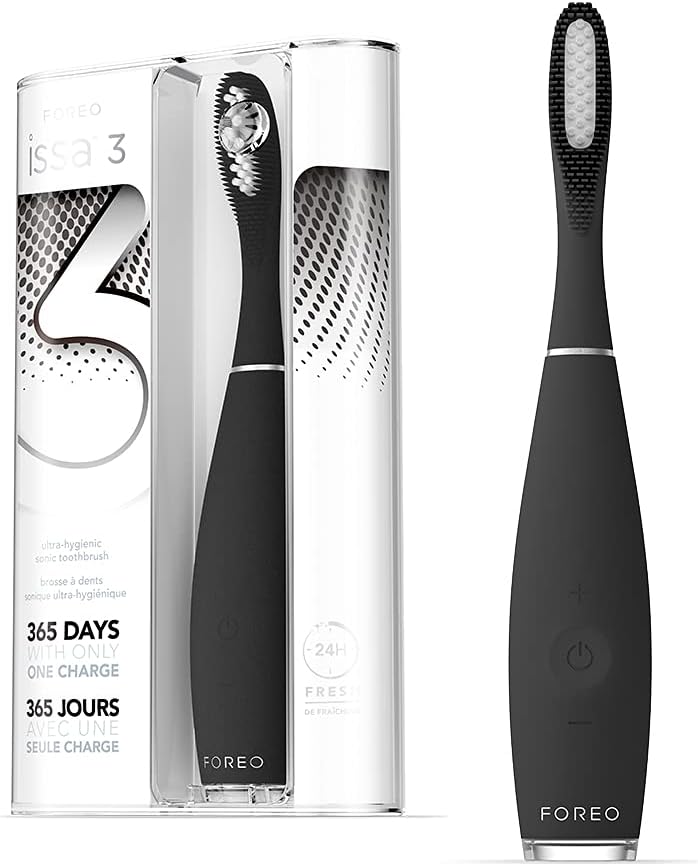 ISSA Black, Rechargeable Electric Ultra-Hygienic Sonic Toothbrush with Silicone & PBT Polymer Bristles
