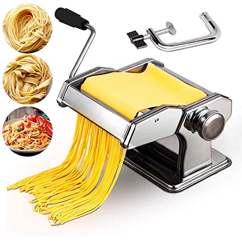 Pasta Machine, Sailnovo 150 Roller Pasta Maker, Pasta Roller met 2 Cut Press Blade Settings, Tafeltop Klem en Pasta Meten voor zelfgemaakte Spaghetti, Fettuccini