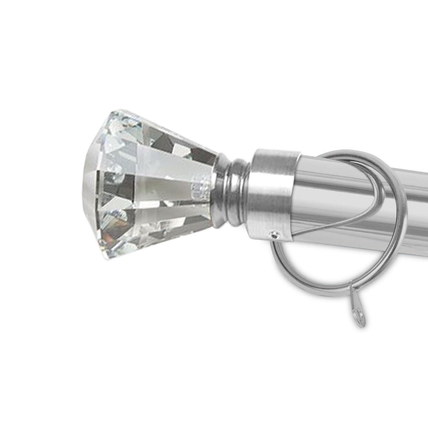 Hafaa Sapphire Chrome Extendable Curtain Poles For Eyelet Curtains 160-300Cm Chrome Sapphire Crystal Adjustable Curtains Rod With Finials, Rings, Brackets & Fittings Set