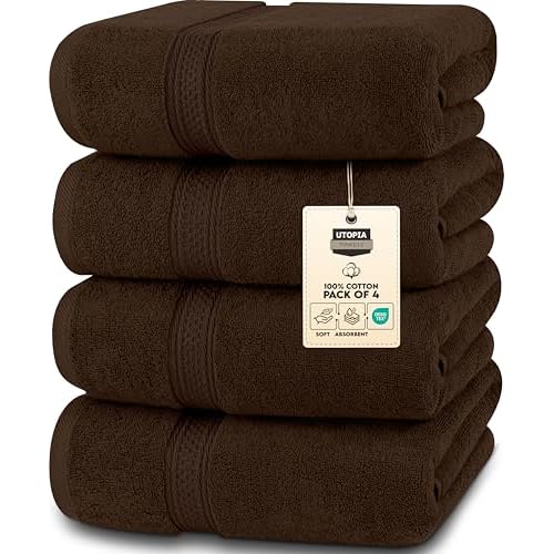 Utopia Towels 4 Pack Premium Bath Towels Set, 27 by 54 Inches, 100% Ring Spun Cotton 600GSM, Lightweight and Highly Absorbent Quick Drying Towels, Perfect for Daily Use, Dark Brown