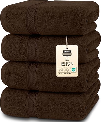 Utopia Towels 4 Pack Premium Bath Towels Set, 27 by 54 Inches, 100% Ring Spun Cotton 600GSM, Lightweight and Highly Absorbent Quick Drying Towels, Perfect for Daily Use, Dark Brown