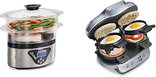 Hamilton Beach Vaporizador eléctrico digital de alimentos y olla arrocera para cocinar rápidamente y saludable para verduras y mariscos y sándwiches