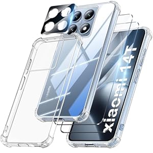 FLLAO 4 en 1 Funda para Xiaomi 14T 5G con 2 Protector Pantalla y 1 Protector Lente Cámara, [Almohadilla de Aire integrada] Antigolpes Antiarañazos Antichoque Carcasa, Transparente