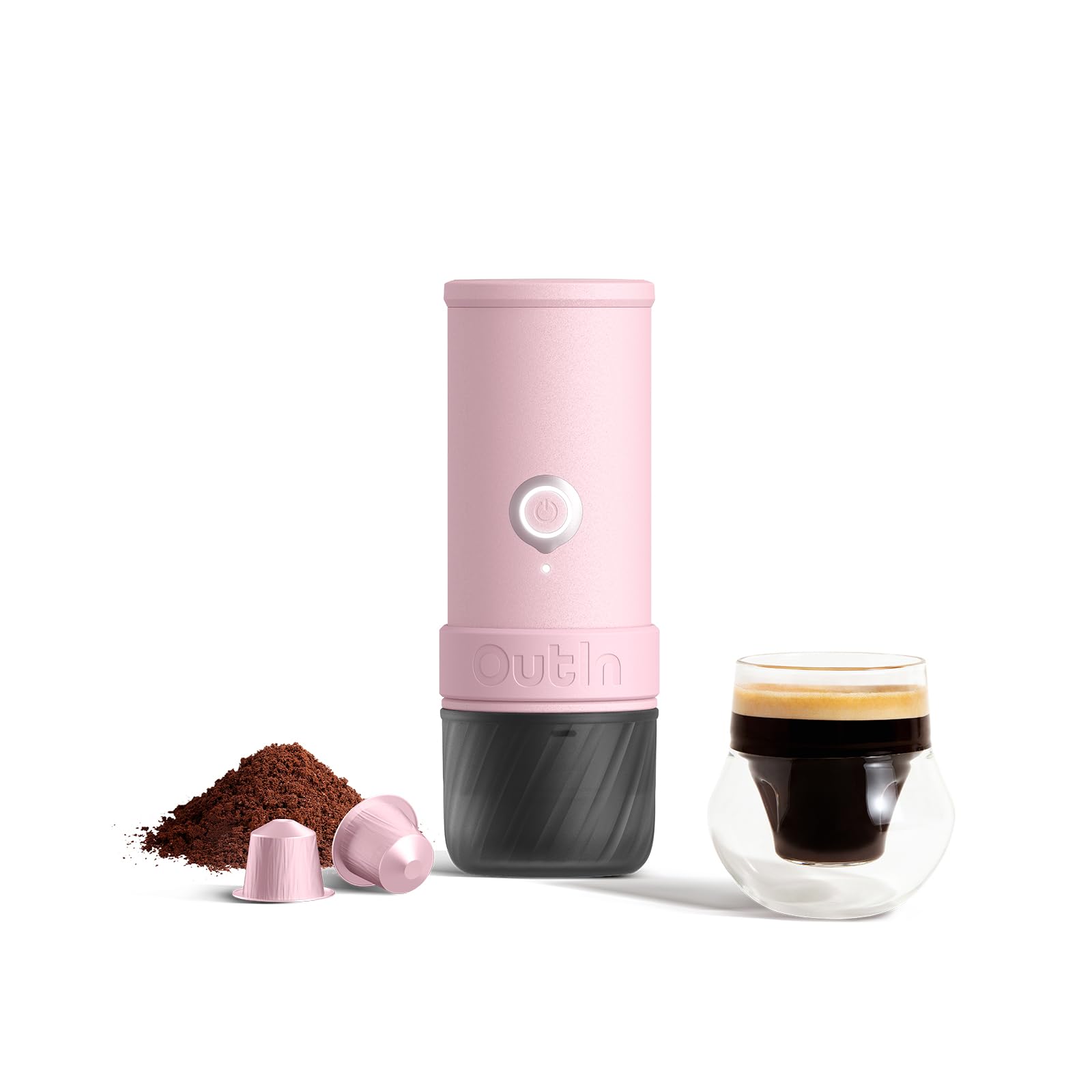 OutIn Mino Tragbare Elektrische Espressomaschine, Hochleistungsversion, Mini Camping Kaffeemaschine für Reisen, Taschenformat mit USB-C Selbstheizung für Abenteuer und Höhenlagen (Rose Clay)