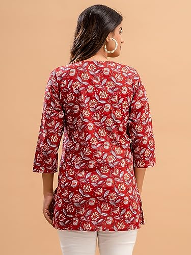 Image of feranoid Women Cotton Printed Straight Short Kurti