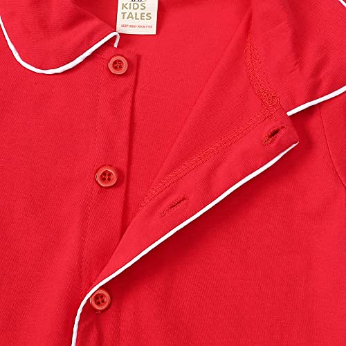 Kids Tales Girls Boys Button-Down Pajamas Set Toddler Christmas Sleepwear Red Long Sleeve Shirt Tops + Pants Nightwear PJS3