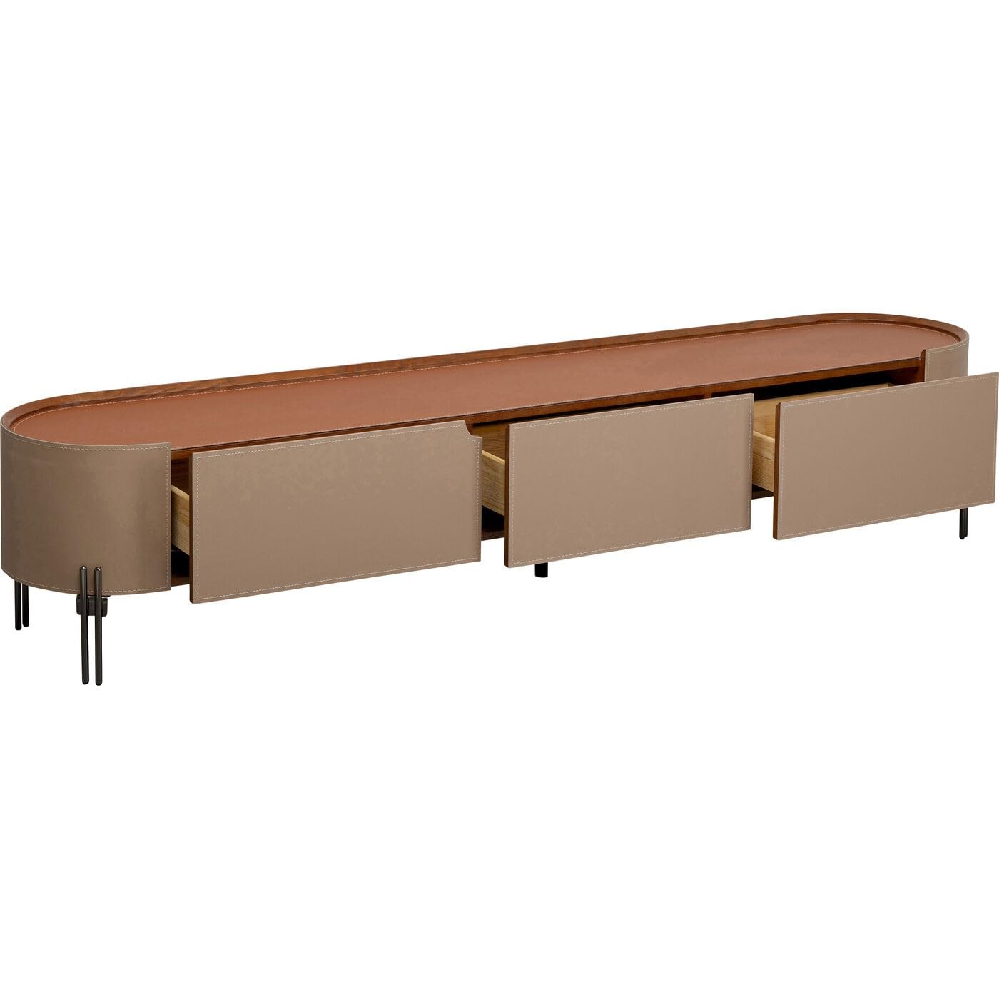 Kare Design Lowboard Tango, beige/orange, Lederoptik, mit DREI Schubladen, 200x41 cm, Stauraum, textilbeschichtet, robuste Aufbewahrungsmöglichkeit, Wohnzimmer