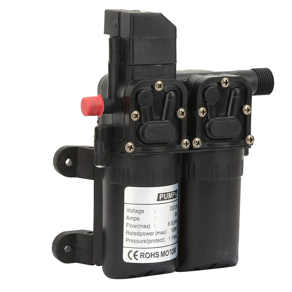 CHICIRIS Bomba de Agua de Diafragma Autocebante Eléctrica de Doble Succión, 100W, Duradera para Caravana, Barco, Cobre (caparazón negro)
