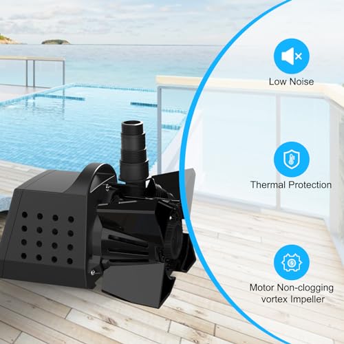 2800GPH Pond Pump - 200W Submersible Water Pump with Barrier Bag, Ultra Quiet Aquarium Pump with 33FT Power Cord for Pond, Waterfall, Fish Tank, Statuary, Hydroponic