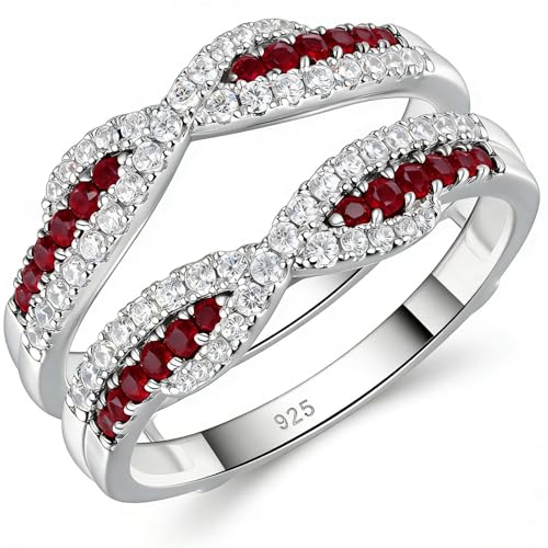 SHELOVES Ruby and White CZ Ring Enhancer for Engagement Rings Double Wedding Bands 925 Sterling Silver Sz 5