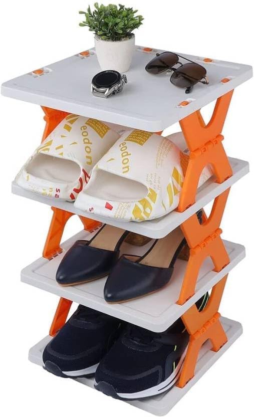 Black Olive Plastic Shoes Rack - X Design Lightweight Adjustable Foldable Shoe Cabinet Storage Stand, Portable Folding Space Saving Stand for Living Room, Bedroom, Office Room, Home (4 Layer)-picture-15
