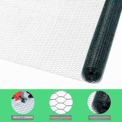 CCLIFE Hühnerzaun Geflügelnetz , Maschenweite 45 mm , Höhe 100 cm , Länge 15/25/50 m , PVC-Beschichtet Grün
