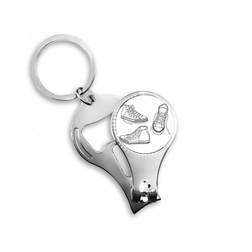 Hand Painted White Canvas Shoes Nail Nipper Ring Key Chain Bottle Opener Clipper