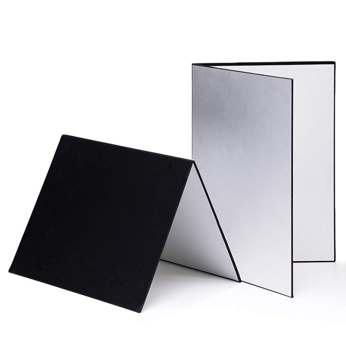 3 in 1 Photography Reflector Cardboard 12 x 8 inch Folding Light Diffuser Board for Still Life Product and Food Photo Shooting - Black Silver and White 2 Pack
