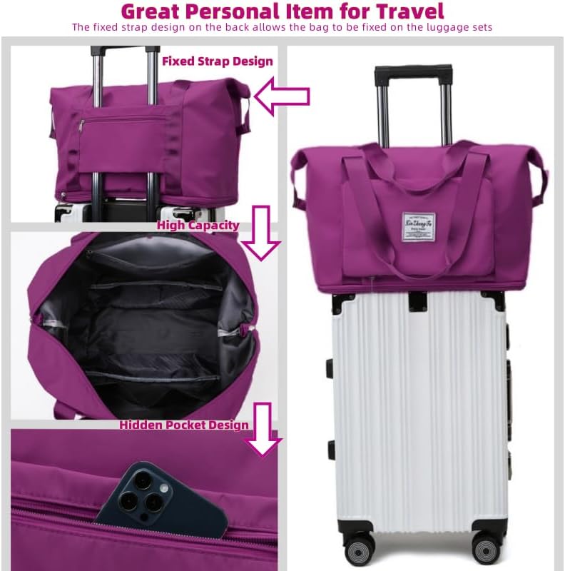 Large Capacity Foldable Travel Bag, Expandable lightweight Carry on Bag, Dry with Wet Separation Spor Duffel Bags - Image 4