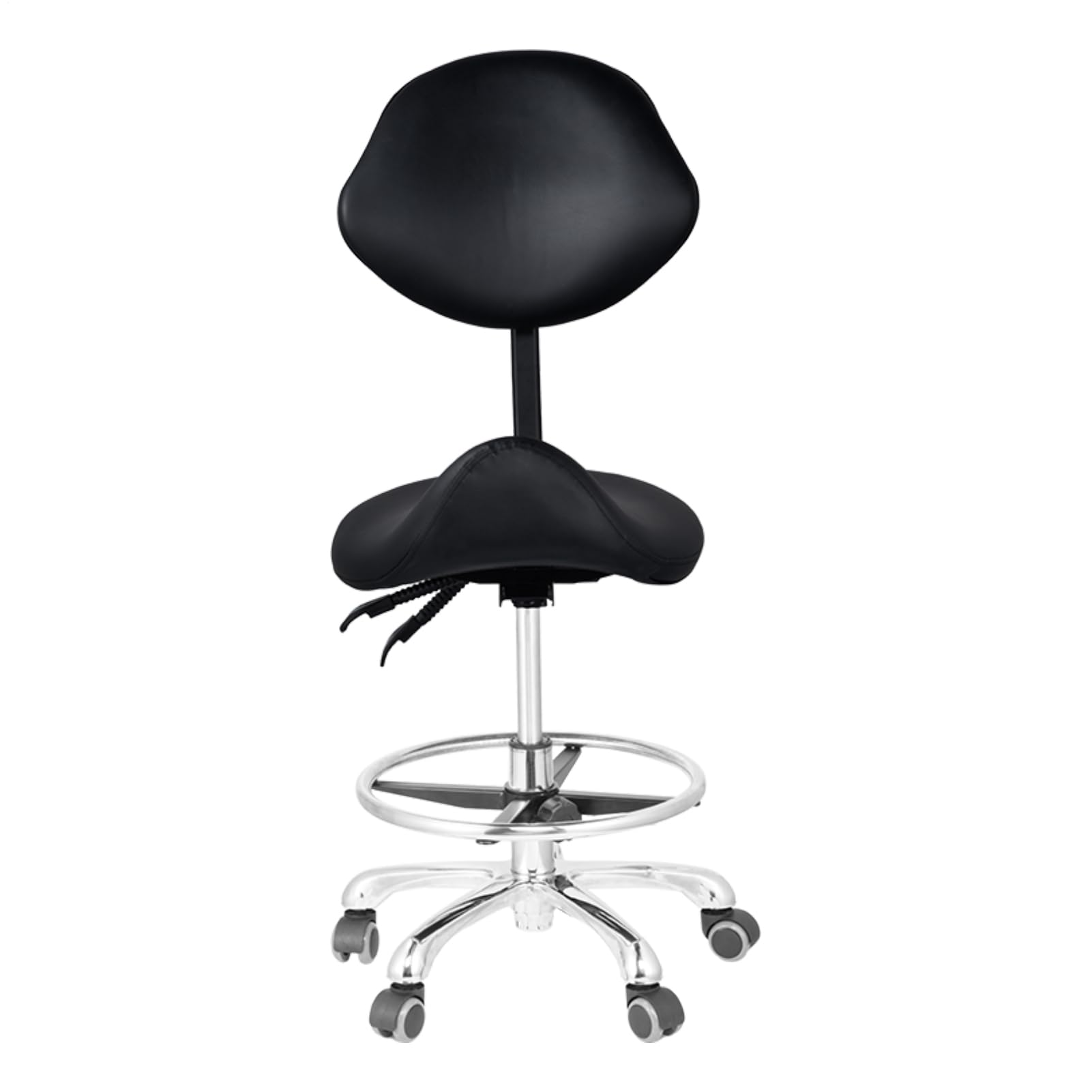 Sattelhocker Mit Rädern, Sattelhocker Mit Fußstütze Und Lehne, Verstellbarer Drehbarer Massagehocker, Tragfähigkeit 200 kg, Für Home-Office Beauty-Clinic Und Salon