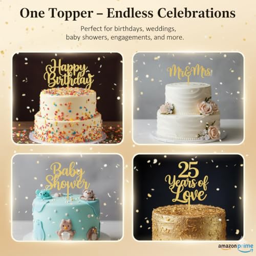 Image of LET'S DIY Personalized Gold Acrylic Cake Topper - Custom Name or Message Party Decoration for Cakes