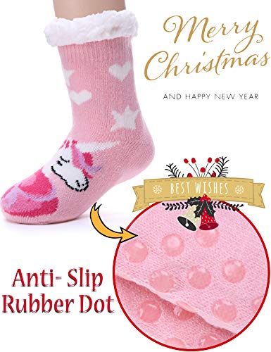 Image of MOGGEI Girls Slipper Fuzzy Socks Kids Boys Fluffy Fleece Lined Warm Plush Sherpa Winter Child Home Socks