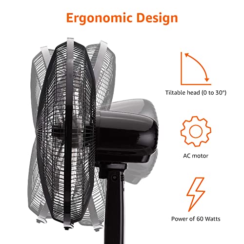Amazon Basics Height & Tilt Angle Adjustable Oscillating Digital Dual 3-Blade 3-Speed Standing Pedestal Fan with Remote Control, Black - Image 5