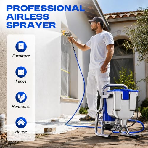 Image of Airless Paint Sprayer, 1400W High Efficiency Electric Paint Sprayer, 3300PSI Cart Thinning-Free Airless Sprayer with Extension Rod and Wheels, for Home, Yard, Garden, Commercial Use，Blue