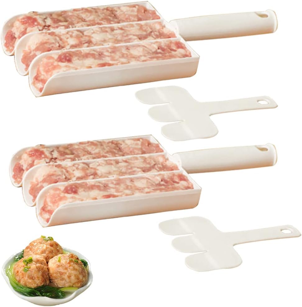 TERRIFI Creative Kitchen Triple Meatball Maker, Meat Baller Spoon with Cutting Spade, DIY Meatball Making Set,Home Cooking Tools for Quick Cooping Cookie Dough Or Sorbet 2 Pack